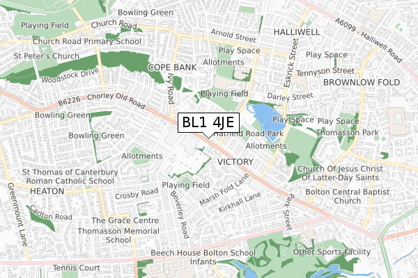 BL1 4JE map - small scale - OS Open Zoomstack (Ordnance Survey)