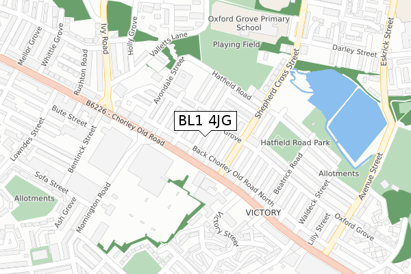 BL1 4JG map - large scale - OS Open Zoomstack (Ordnance Survey)