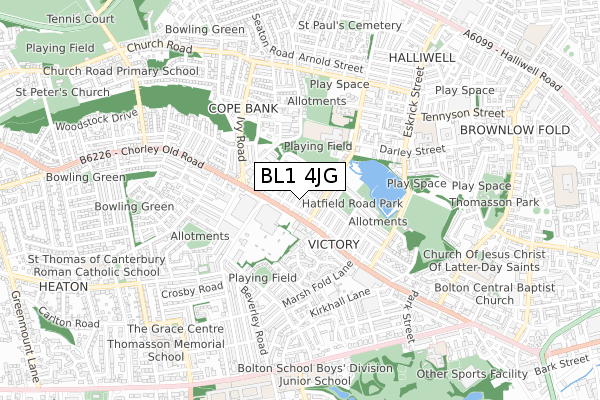 BL1 4JG map - small scale - OS Open Zoomstack (Ordnance Survey)