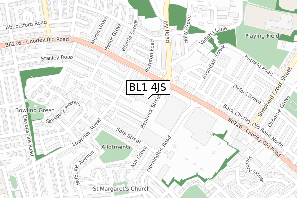 BL1 4JS map - large scale - OS Open Zoomstack (Ordnance Survey)