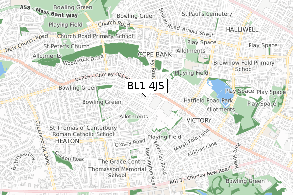 BL1 4JS map - small scale - OS Open Zoomstack (Ordnance Survey)