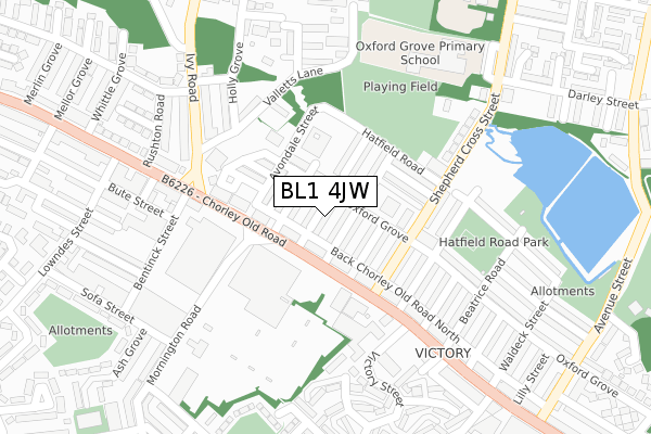 BL1 4JW map - large scale - OS Open Zoomstack (Ordnance Survey)