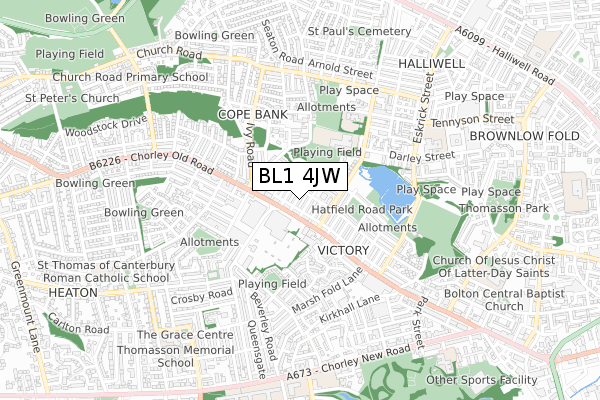 BL1 4JW map - small scale - OS Open Zoomstack (Ordnance Survey)