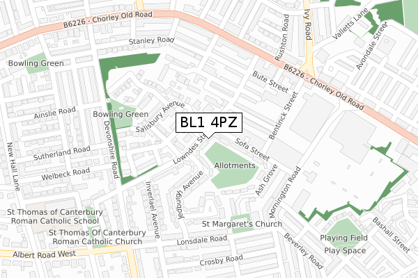 BL1 4PZ map - large scale - OS Open Zoomstack (Ordnance Survey)