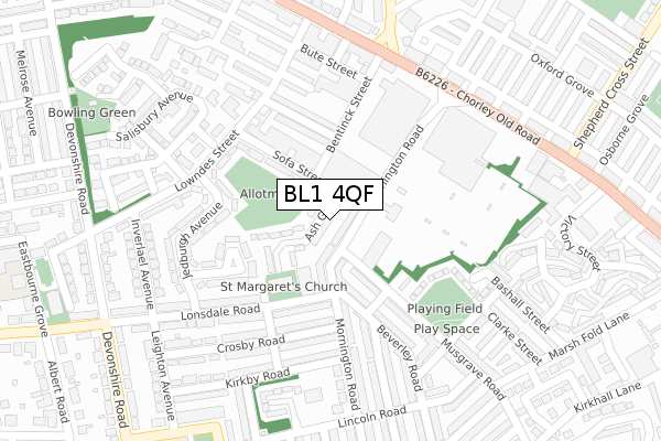 BL1 4QF map - large scale - OS Open Zoomstack (Ordnance Survey)