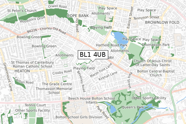 BL1 4UB map - small scale - OS Open Zoomstack (Ordnance Survey)