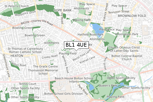 BL1 4UE map - small scale - OS Open Zoomstack (Ordnance Survey)