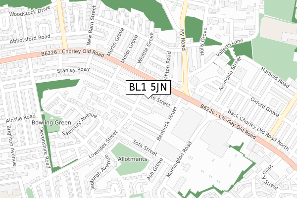 BL1 5JN map - large scale - OS Open Zoomstack (Ordnance Survey)