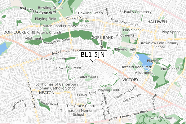 BL1 5JN map - small scale - OS Open Zoomstack (Ordnance Survey)