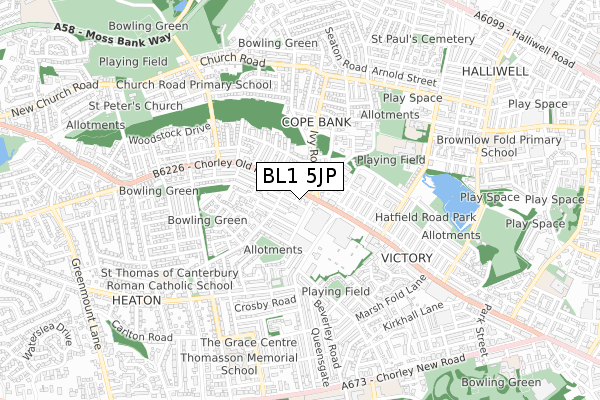 BL1 5JP map - small scale - OS Open Zoomstack (Ordnance Survey)