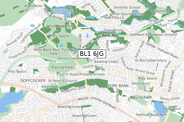 BL1 6JG map - small scale - OS Open Zoomstack (Ordnance Survey)