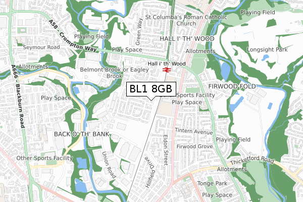 BL1 8GB map - small scale - OS Open Zoomstack (Ordnance Survey)