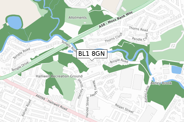 BL1 8GN map - large scale - OS Open Zoomstack (Ordnance Survey)