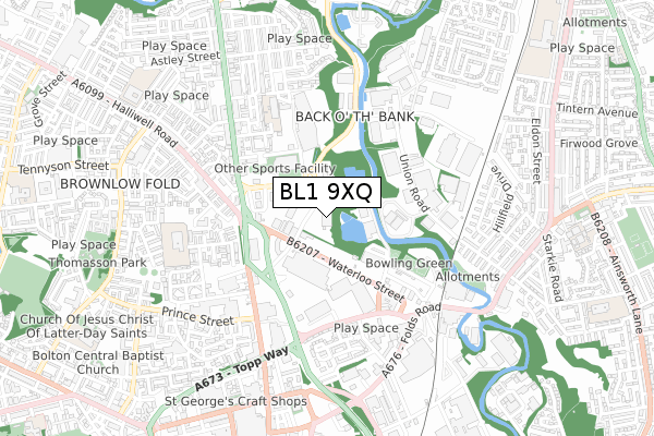 BL1 9XQ map - small scale - OS Open Zoomstack (Ordnance Survey)