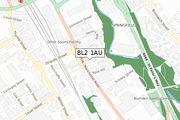 BL2 1AU map - large scale - OS Open Zoomstack (Ordnance Survey)