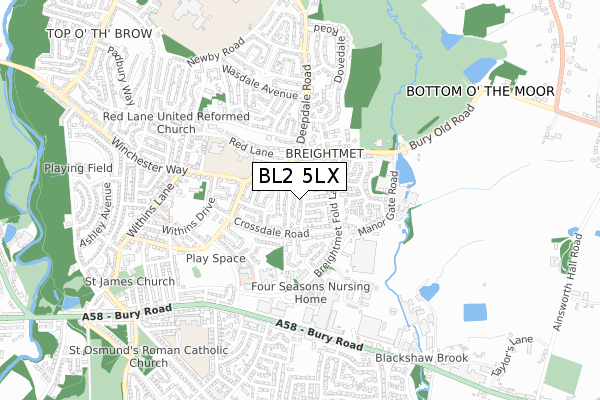 BL2 5LX map - small scale - OS Open Zoomstack (Ordnance Survey)