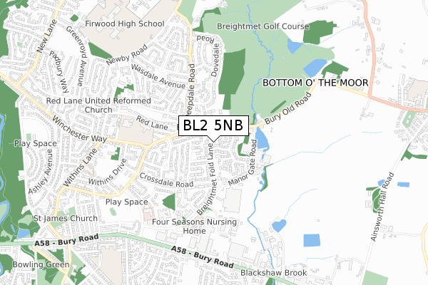 BL2 5NB map - small scale - OS Open Zoomstack (Ordnance Survey)