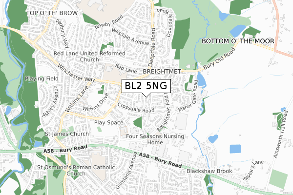 BL2 5NG map - small scale - OS Open Zoomstack (Ordnance Survey)