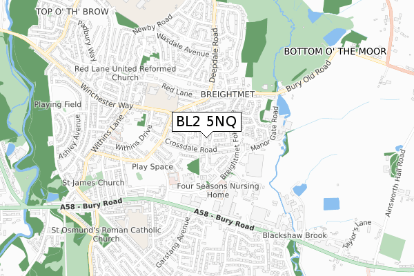 BL2 5NQ map - small scale - OS Open Zoomstack (Ordnance Survey)