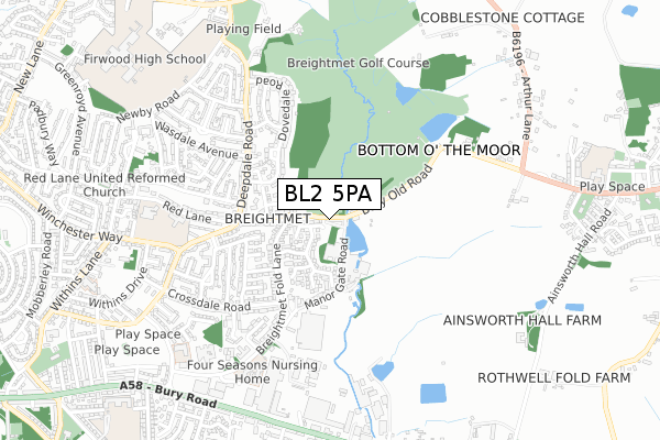 BL2 5PA map - small scale - OS Open Zoomstack (Ordnance Survey)