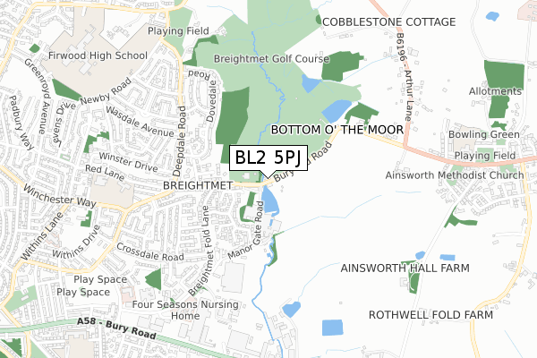 BL2 5PJ map - small scale - OS Open Zoomstack (Ordnance Survey)