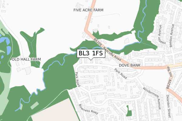 BL3 1FS map - large scale - OS Open Zoomstack (Ordnance Survey)