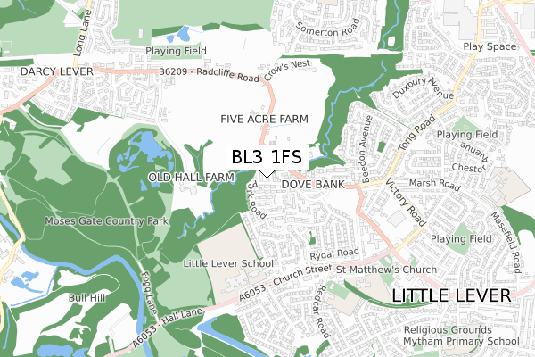 BL3 1FS map - small scale - OS Open Zoomstack (Ordnance Survey)