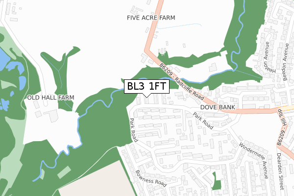 BL3 1FT map - large scale - OS Open Zoomstack (Ordnance Survey)