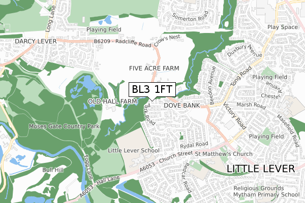 BL3 1FT map - small scale - OS Open Zoomstack (Ordnance Survey)