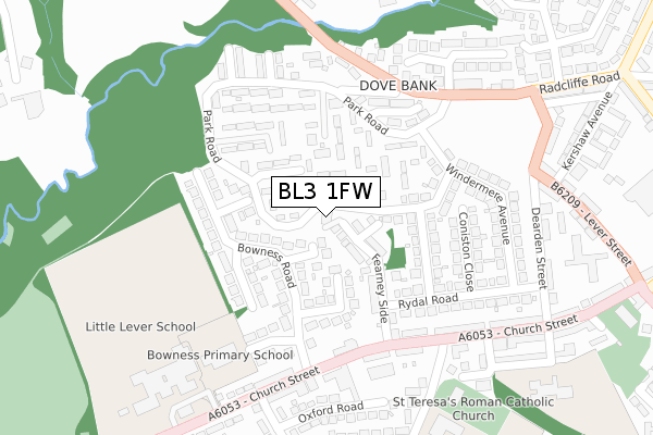 BL3 1FW map - large scale - OS Open Zoomstack (Ordnance Survey)
