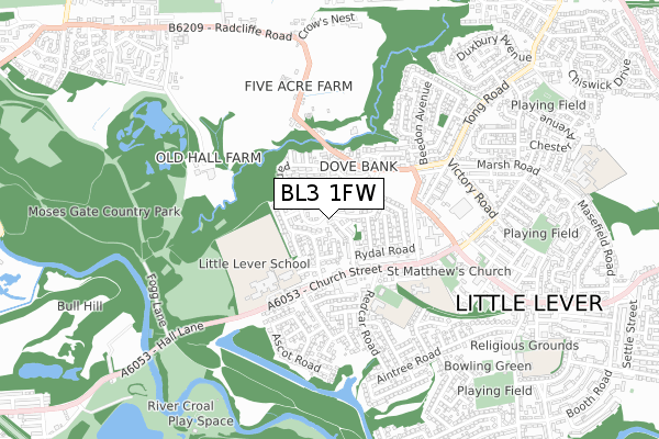 BL3 1FW map - small scale - OS Open Zoomstack (Ordnance Survey)