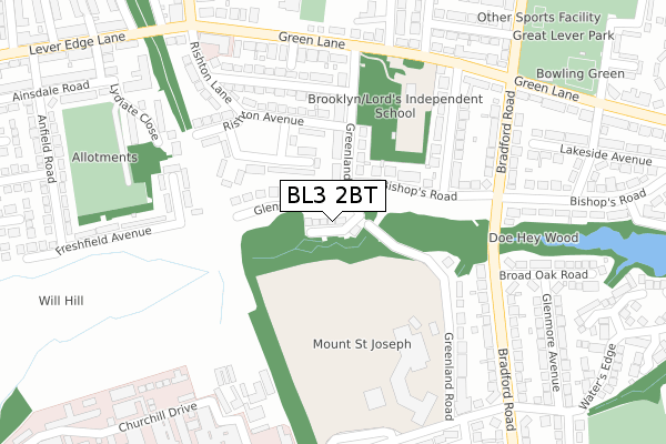 BL3 2BT map - large scale - OS Open Zoomstack (Ordnance Survey)