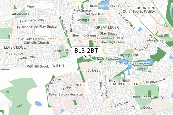 BL3 2BT map - small scale - OS Open Zoomstack (Ordnance Survey)