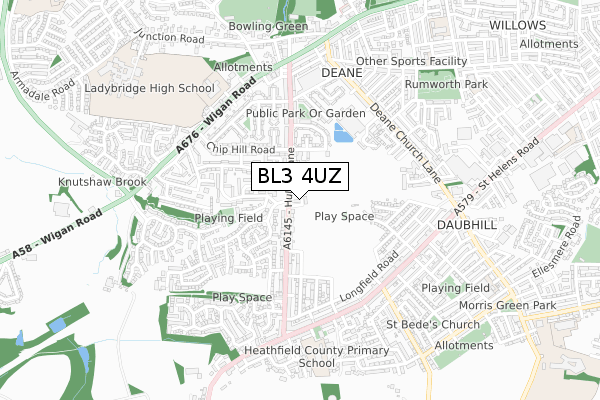 BL3 4UZ map - small scale - OS Open Zoomstack (Ordnance Survey)
