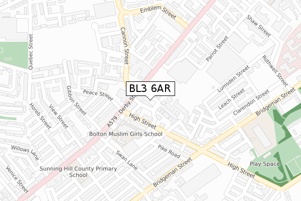 BL3 6AR map - large scale - OS Open Zoomstack (Ordnance Survey)