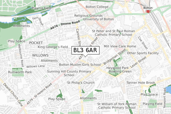 BL3 6AR map - small scale - OS Open Zoomstack (Ordnance Survey)