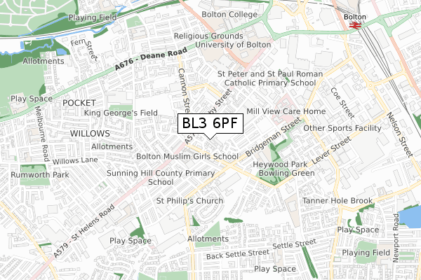 BL3 6PF map - small scale - OS Open Zoomstack (Ordnance Survey)