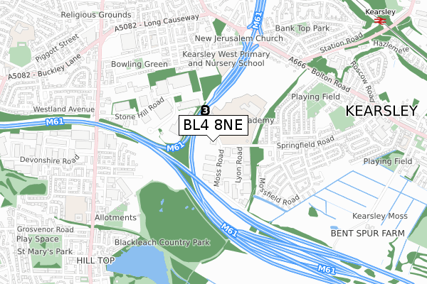 BL4 8NE map - small scale - OS Open Zoomstack (Ordnance Survey)