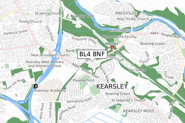 BL4 8NF map - small scale - OS Open Zoomstack (Ordnance Survey)