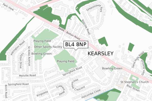 BL4 8NP map - large scale - OS Open Zoomstack (Ordnance Survey)