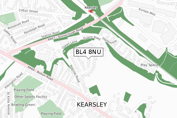 BL4 8NU map - large scale - OS Open Zoomstack (Ordnance Survey)