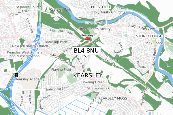 BL4 8NU map - small scale - OS Open Zoomstack (Ordnance Survey)