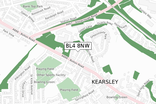 BL4 8NW map - large scale - OS Open Zoomstack (Ordnance Survey)