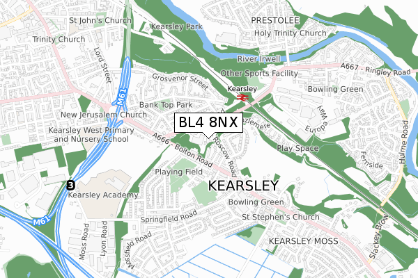 BL4 8NX map - small scale - OS Open Zoomstack (Ordnance Survey)