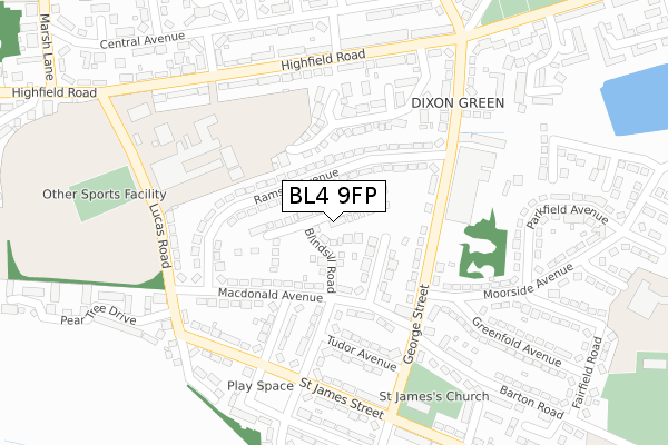 BL4 9FP map - large scale - OS Open Zoomstack (Ordnance Survey)