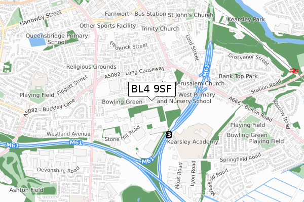 BL4 9SF map - small scale - OS Open Zoomstack (Ordnance Survey)