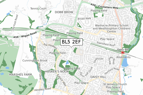 BL5 2EF map - small scale - OS Open Zoomstack (Ordnance Survey)