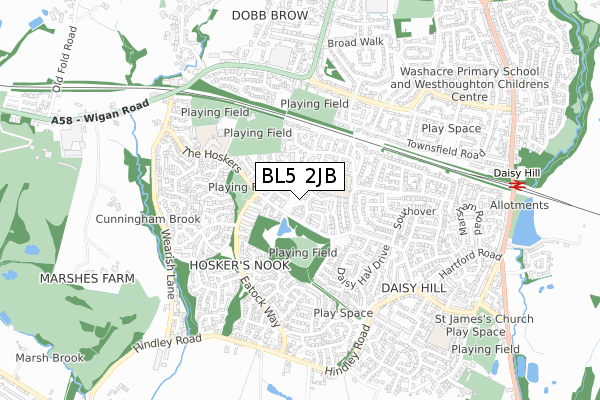 BL5 2JB map - small scale - OS Open Zoomstack (Ordnance Survey)