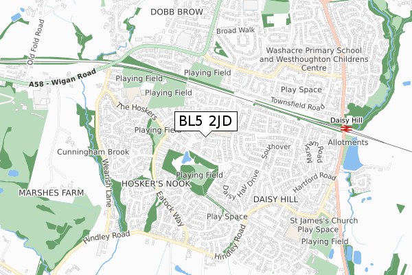 BL5 2JD map - small scale - OS Open Zoomstack (Ordnance Survey)