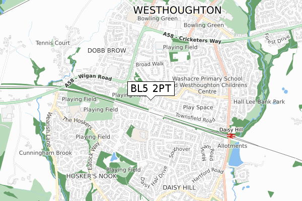 BL5 2PT map - small scale - OS Open Zoomstack (Ordnance Survey)